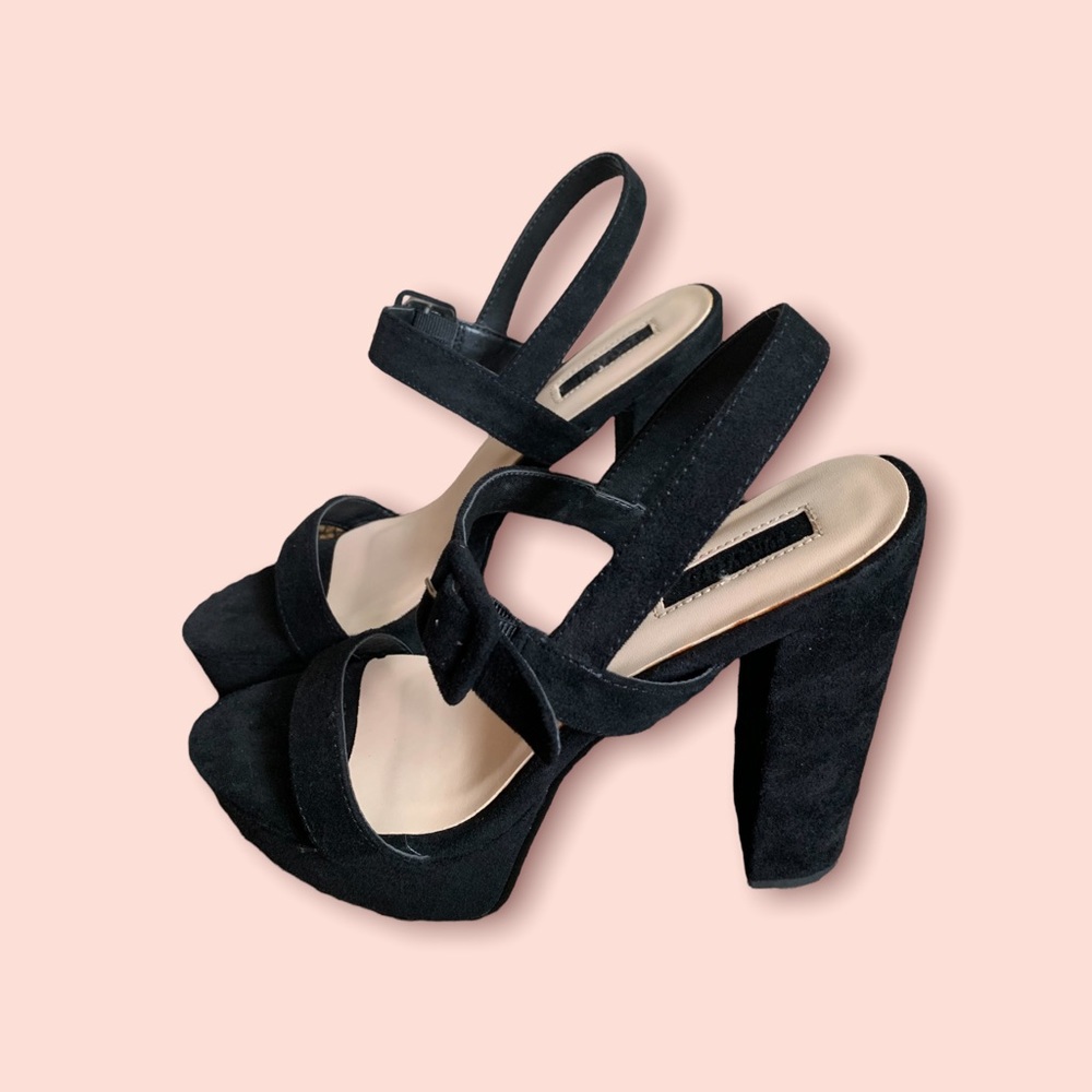 Forever 21 Black Suede Chunky Heels